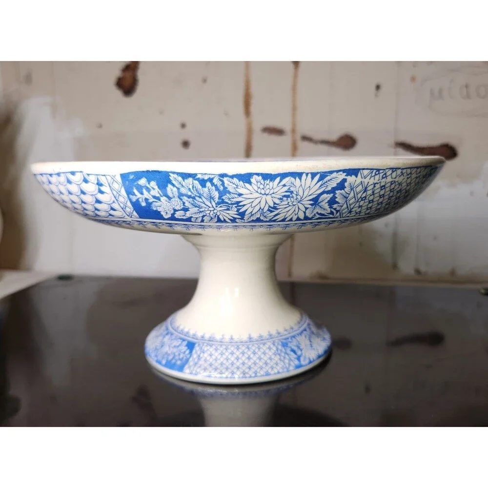 Antique Copeland Compote KEW Pattern Tazza W T & SONS Comport Floral Blue White